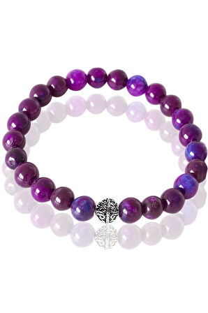 Sertifikalı Mor Akik Taşı Bileklik - Koyu Renk