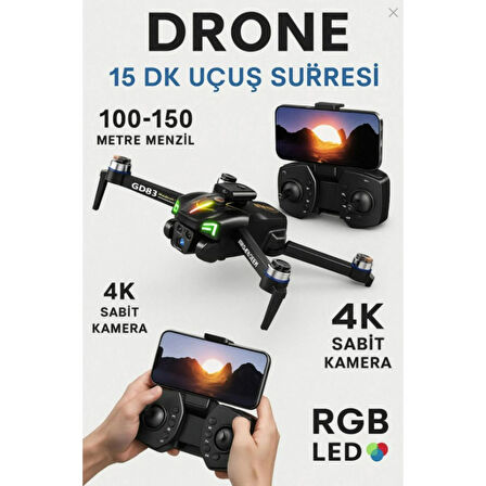 Ozmik GD83 4K Sabit Kameralı RGB LED Drone – 150 Metre Menzil, Brushless Motor, Ultra Stabil Uçuş