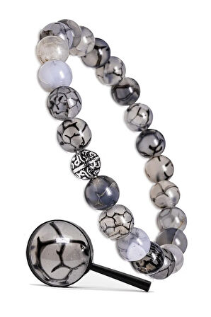 Sertifikalı Gümüş Aparatlı Doğal Çizgili Akik Taşı Bileklik