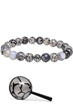 Sertifikalı Gümüş Aparatlı Doğal Çizgili Akik Taşı Bileklik