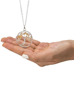 Sertifikalı Doğal Sitrin Taşı Hayat Ağacı Kolye Doğal Renk Renk Universal Beden 50 cm Beden Sarı Renk