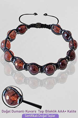 Sertifikalı Makrome Fasetli Dumanlı Kuvars Taşı Bileklik - Ayarlamalı
