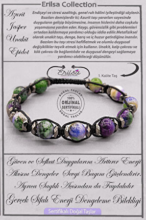 Sertifikalı AAA+ Kalite Enerji Dengeleme Ruhsal Şifa Bilekliği - Azurit Jasper Unakit Epidot