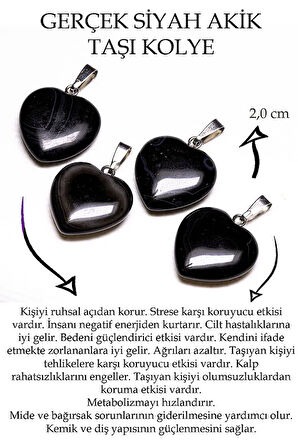 Sertifikalı Kalp Kesim Siyah Akik Taşı Kolye