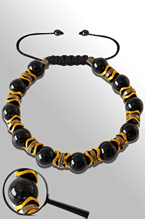 Sertifikalı Gold Hematitli 8 Mm Doğal Şungit (Shungite) Taşı Bileklik