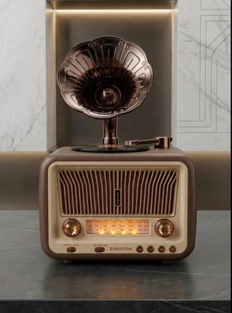  Nostaljik Gramofon Tasarımlı Bluetooth Hoparlör-FM/AM/SW 3 Band Radyo-USB/TF Kart
