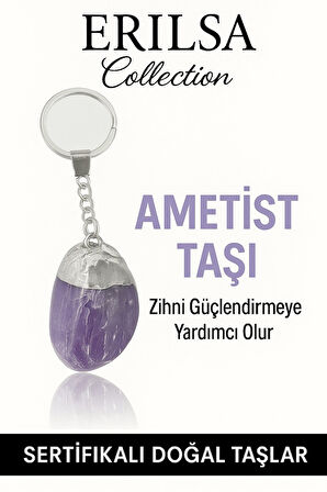 Sertifikalı Ametist Taşı Anahtarlık – Stres Azaltıcı ve Negatif Enerji Temizleyici Taş