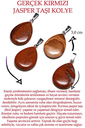 Sertifikalı Damla Model Kırmızı Jasper Taşı Kolye (GÜMÜŞ APARATLI)