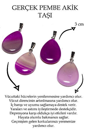 Sertifikalı Damla Model Pembe Akik Taşı Kolye (GÜMÜŞ APARATLI)