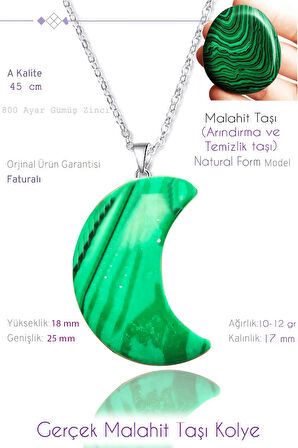 Sertifikalı Ay Model Gerçek Malahit Taşı Kolye