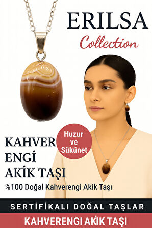 Sertifikalı Kahverengi Akik Doğal Taş Kolye – Huzur Sükunet Denge ve Koruma Taşı