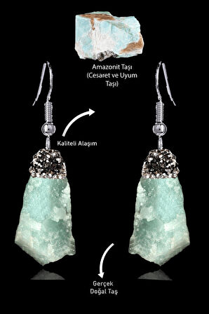 Sertifikalı Zirkon Taşlı Model Ham İşlenmemiş Amazonit Taşı Küpe