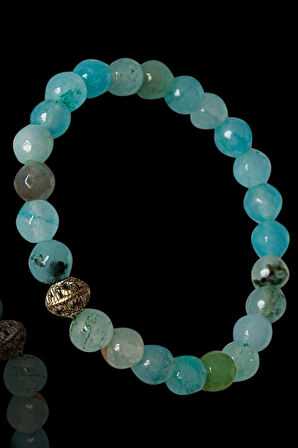 Sertifikalı Fasetli Mavi Akik Taşı Bileklik - Gümüş Aparatlı