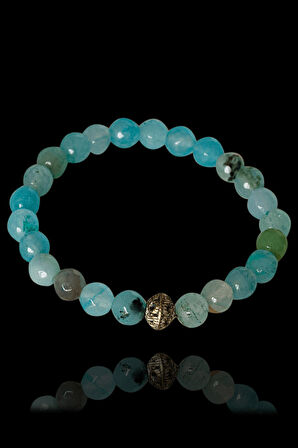 Sertifikalı Fasetli Mavi Akik Taşı Bileklik - Gümüş Aparatlı