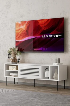 Umay Beyaz 120 cm TV Ünitesi (100% MDF&Metal Ayak)