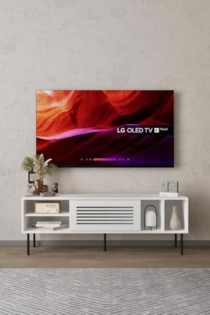 Umay Beyaz TV Ünitesi 140 cm (100% MDF) Metal Ayak