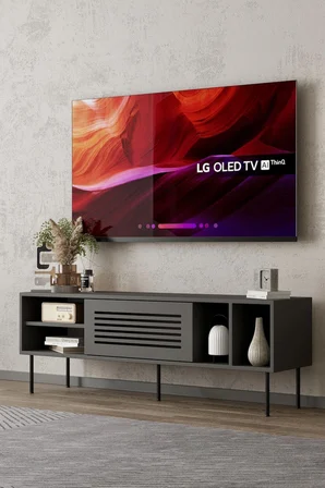 Umay Gri 120 cm TV Ünitesi (100% MDF&Metal Ayak)