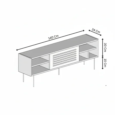 Umay Gri TV Ünitesi 140 cm (100% MDF) Metal Ayak