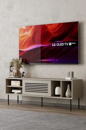 Umay Kumtaşı Bej 120 cm TV Ünitesi (100% MDF&Metal Ayak)