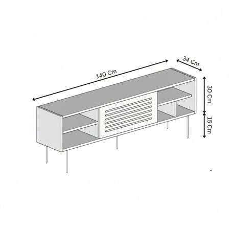 Umay Kumtaşı Bej TV Ünitesi 140 cm (100% MDF) Metal Ayak