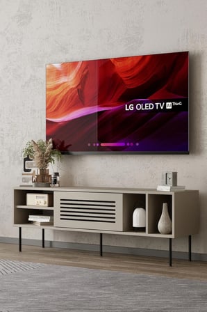 Umay Kumtaşı Bej TV Ünitesi 140 cm (100% MDF) Metal Ayak