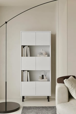 Hitit Beyaz Kitaplık 175 cm - Vitrin - Gümüşlük (100% MDF) Metal Ayak