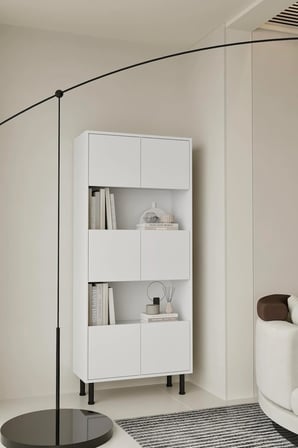 Hitit Beyaz Kitaplık 175 cm - Vitrin - Gümüşlük (100% MDF) Metal Ayak