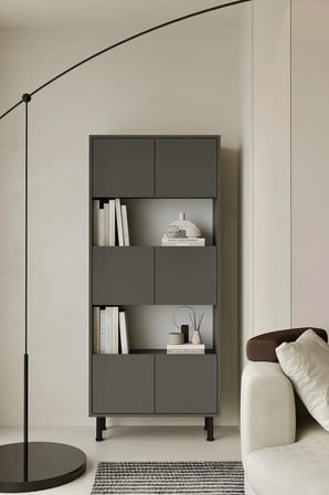 Hitit Gri Kitaplık 175 cm - Vitrin - Gümüşlük (100% MDF) Metal Ayak