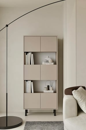 Hitit Kumtaşı Bej Kitaplık 175 cm - Vitrin - Gümüşlük (100% MDF) Metal Ayak