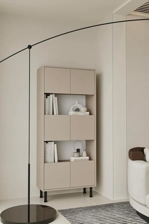 Hitit Kumtaşı Bej Kitaplık 175 cm - Vitrin - Gümüşlük (100% MDF) Metal Ayak