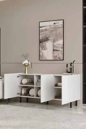 Hitit Konsol Beyaz 140 cm (100% MDF) Metal Ayak