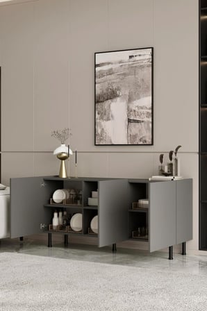 Hitit Konsol Gri 140 cm (100% MDF) Metal Ayak