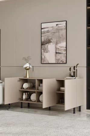 Hitit Konsol Kumtaşı Bej 140 cm (100% MDF) Metal Ayak