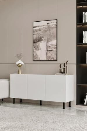 Hitit Konsol Beyaz 160 cm (100% MDF) Metal Ayak