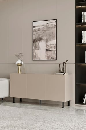 Hitit Konsol Kumtaşı Bej 160 cm (100% MDF) Metal Ayak