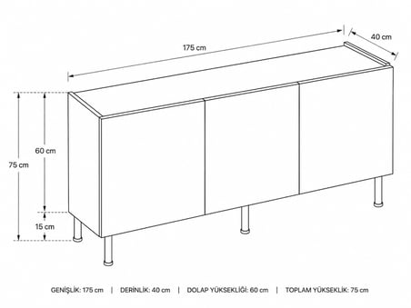Hitit Konsol Kumtaşı Bej 175 cm (100% MDF) Metal Ayak