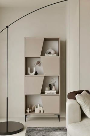 Roma Kumtaşı Bej Kitaplık 175 cm - Vitrin - Gümüşlük (100% MDF) Metal Ayak