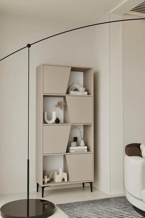 Roma Kumtaşı Bej Kitaplık 175 cm - Vitrin - Gümüşlük (100% MDF) Metal Ayak