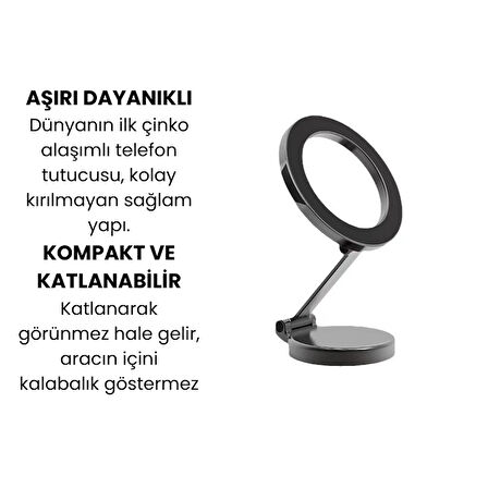 Manyetik Katlanabilir Araç Telefon Tutucu – 360° Ayarlanabilir, Çinko Alaşımlı, Ultra Dayanıklı, Kompakt Tasarım