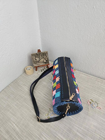 Bowling Bag, Sepet Örgü, Silindir, Kadın Omuz Çantası Çok Renkli