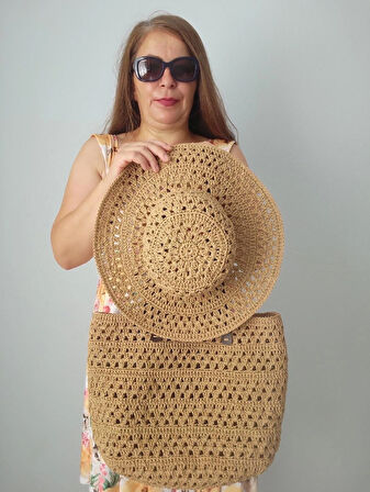 Mango Model, Hasır, Kadın Çanta Ve Şapka Seti 
