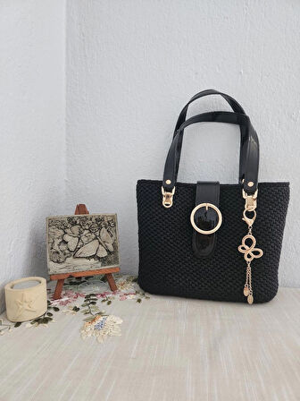 Gucci Model, Gold Detaylı,  Metalik Siyah,  Kadın El Çantası  Siyah
