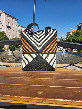 Loewe Model  Puzzle Fold Siyah-krem-turuncu Hasır Kadın Çantası  Siyah