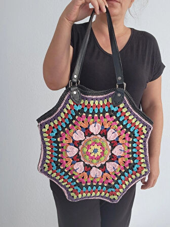 Frida, Mandala , Sekizgen, Renkli, Hasır, Omuz Çantası Çok Renkli