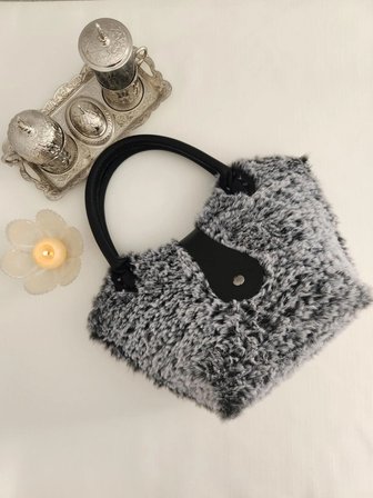 Zara Model Kanvas, Gri-siyah, Peluş, Kadın El Çantası Siyah