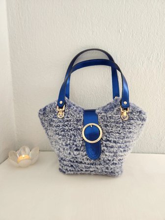 Zara Model Kanvas, Mavi Melanj, Peluş, Kadın El Çantası Mavi
