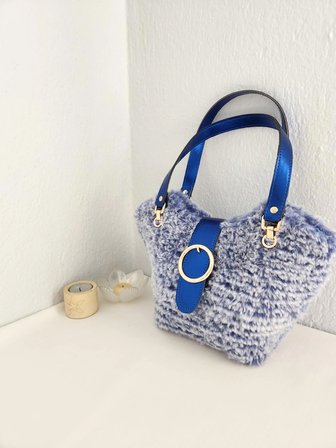 Zara Model Kanvas, Mavi Melanj, Peluş, Kadın El Çantası Mavi