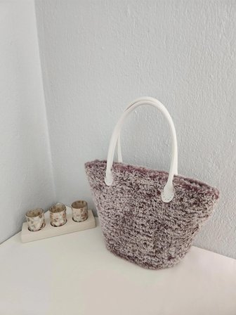 Kova Model Kanvas, Kahve-beyaz, Peluş, Kadın Omuz Çantası 