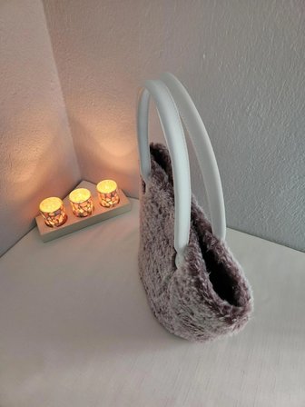 Kova Model Kanvas, Kahve-beyaz, Peluş, Kadın Omuz Çantası 