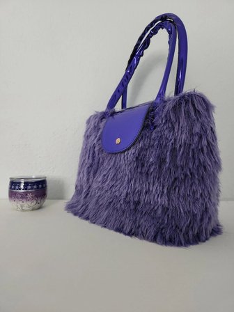 Blue Violet, Menekşe Rengi Tüylü, Kadın Omuz Çantası
